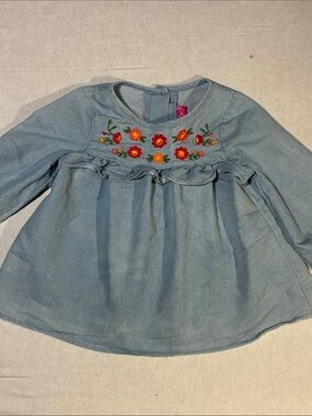 Good Lad Light Blue Embroidered Floral Top